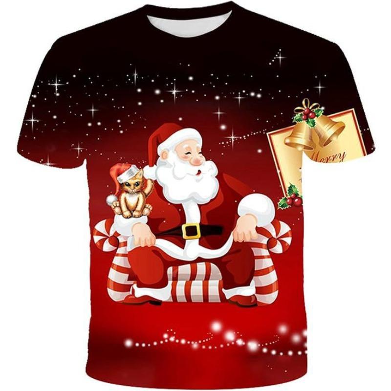 New Short Sleeved Christmas 3D Digital Printed Santa Claus Men's Fashion Creative Comfortable T-shirt