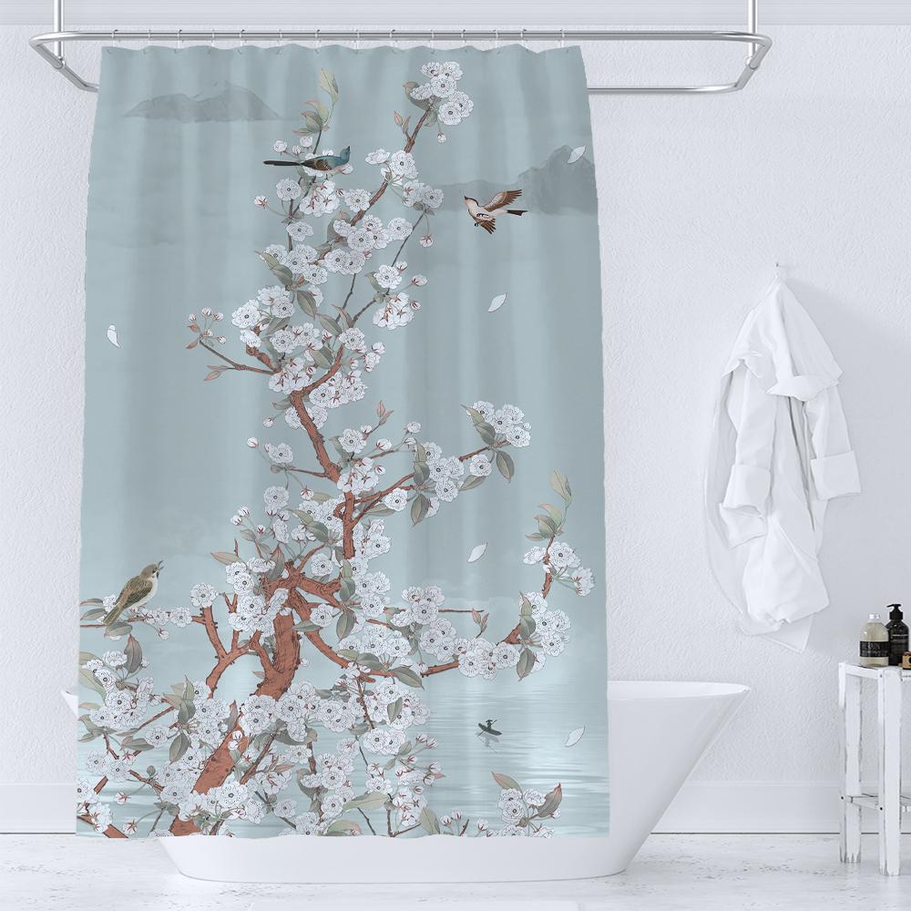 Chinese Style Flowers Birds Bath Curtains Waterproof Bathroom Curtain 3D Printed Fabric With Hooks Decoration Shower Curtain