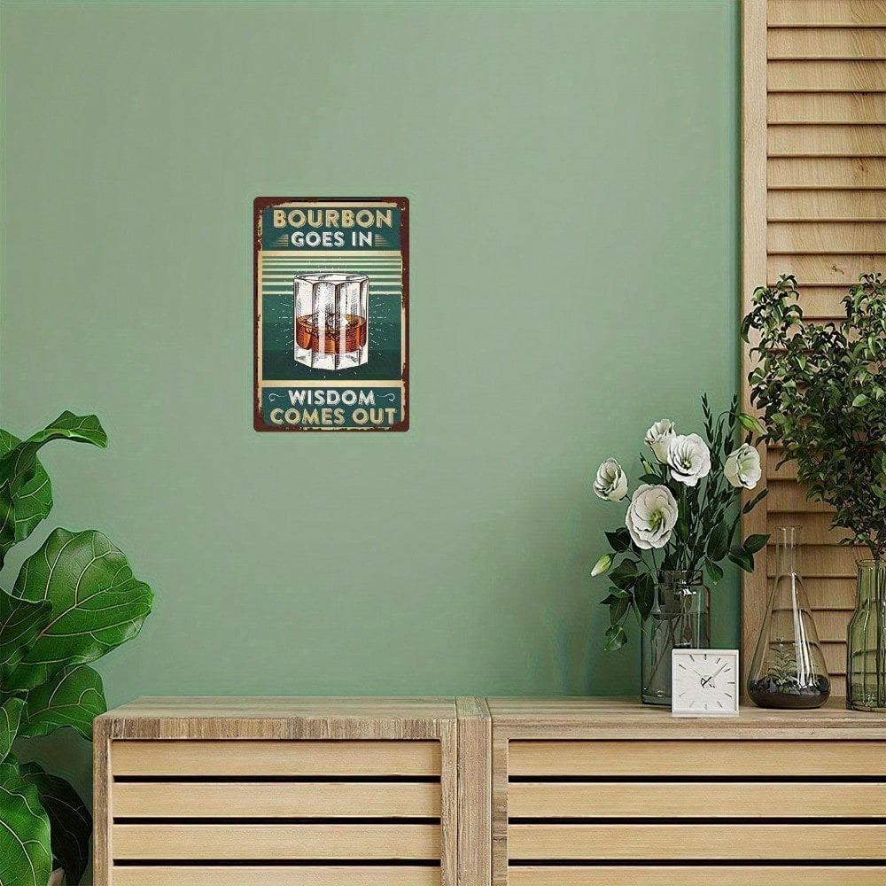 Vintage Wisdom Comes Out Bourbon Whiskey Metal Sign 12x8 Inch Rustic Aluminum Wall Decor Retro Ice Cubes Tin Plaque Bar Art