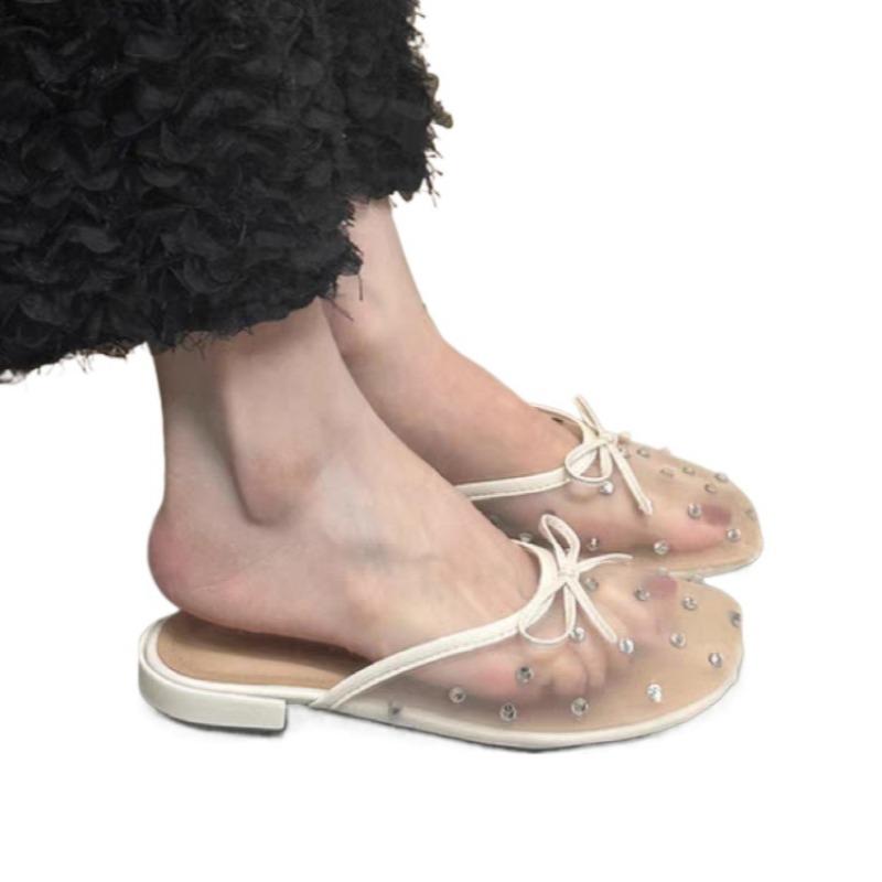 Fashion Flats Bow Slippers Women Crystal Sandals Mules Shoes Woman Flip Flops Summer 2025 New Casual Slides Designer Dress Mujer Zapatos