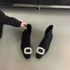 Fashion Rhinestone Square Buckle Suede Women's 2025 Autumn and Winter New Inner Heightening and Slimming Fashion Boots Skinny Boots
