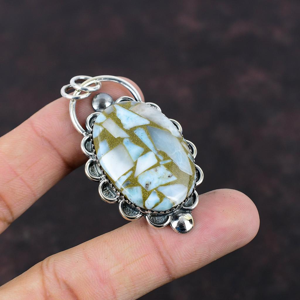 Copper Larimar Pendant 925 Sterling Silver Pendant Antique Pendant Very Pretty Gemstone Pendant Handmade Jewelry Gift For Her Silver Jewelry