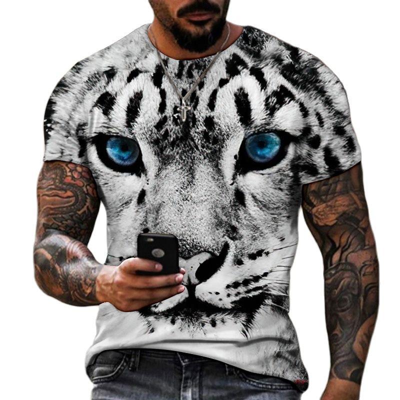 New Summer Men's Fashion T-shirt Personality Tiger Printed Men's T-shirt Top