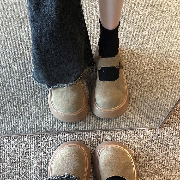 [Yushilai] Retro thick-soled shallow-mouth single shoes for women's spring 2025 new one-word buckle Mary Jane shoes