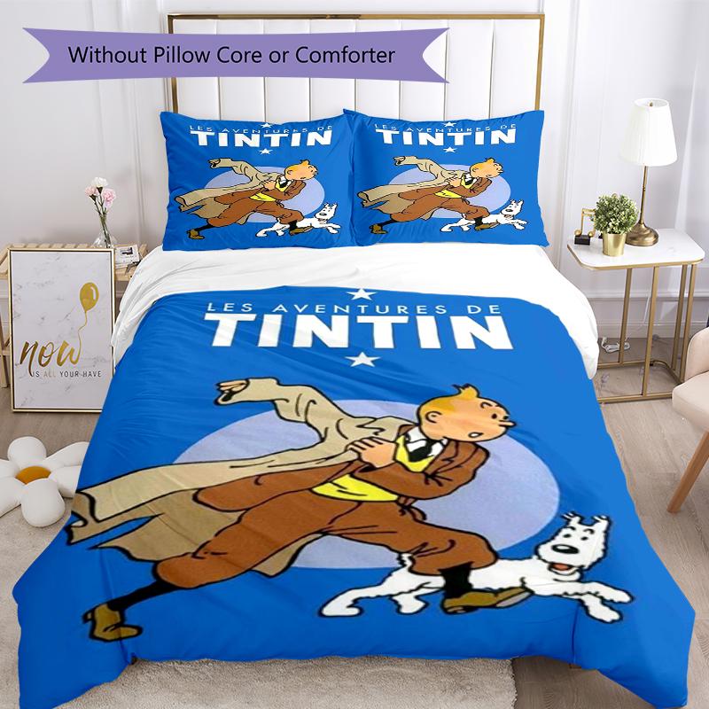 Juego de Ropa de Cama de 3 Piezas Las Aventuras de Tintín Cierre de Funda Nórdica Incluye 1 Funda Nórdica y 2 Fundas de Almohada, Suave y Cómodo para Todas las Estaciones.