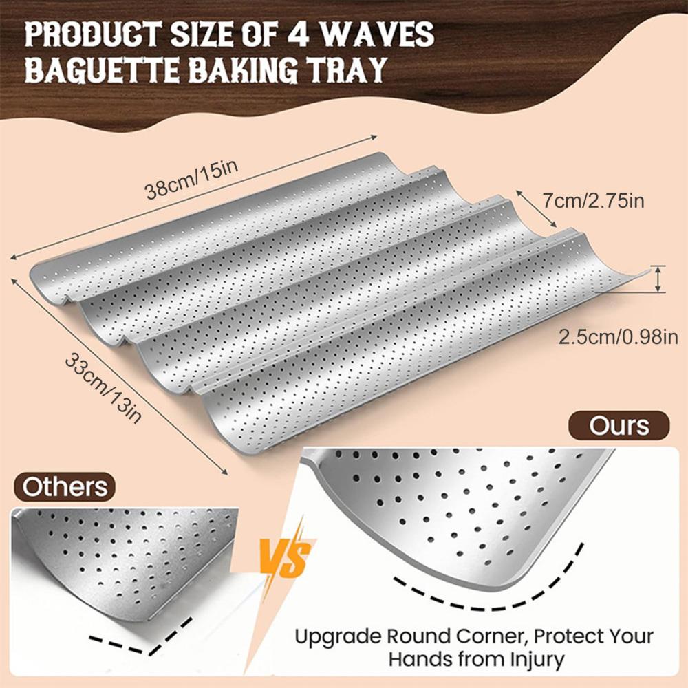 

Bread Pan Non-Stick Heat Resistant Bakeware Tray Perforated 4 Loaves Baking Bread Pan for French Sandwich Toast Pastry Dough