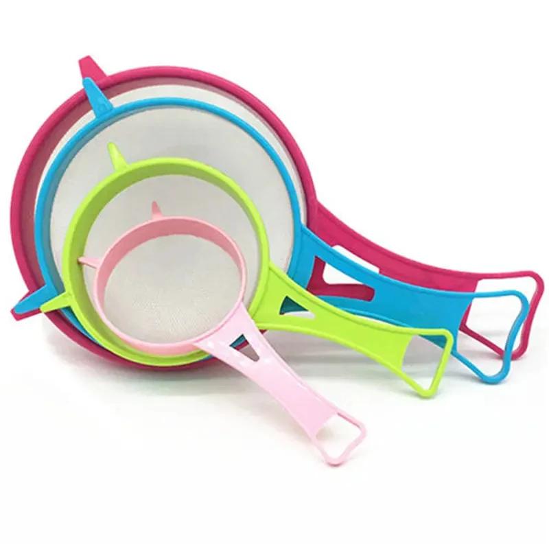 

Новый пластиковый фильтр с мелкой сеткой 4 шт., дуршлаг, сито для соевого молока, сито для муки с ручкой, фильтр для сока и чая, кухонный инструмент