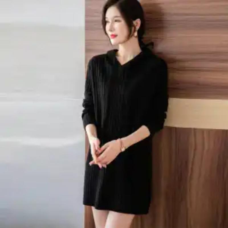 Jarní Podzimní Zimní Šaty s Kapucí pro Ženy Módní Středně Dlouhá Sukně