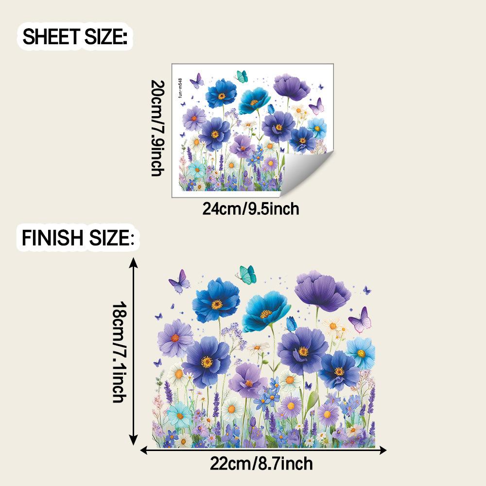 Свежие сине-фиолетовые цветочные и бабочковые наклейки для декора ванной комнаты и туалета