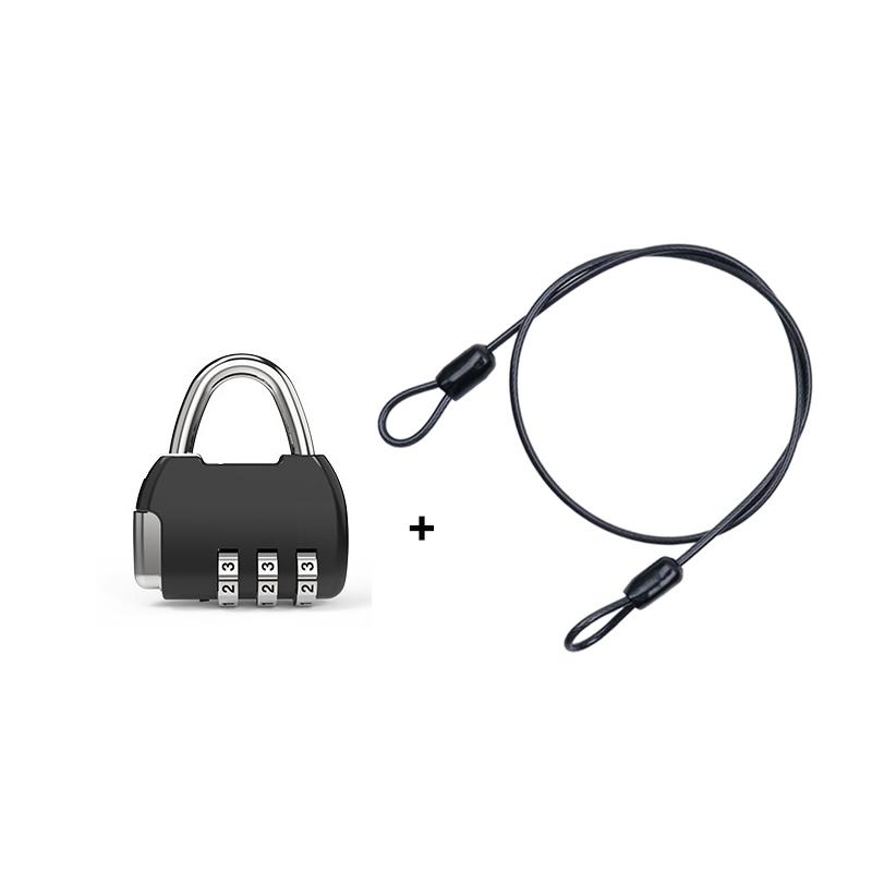 Security Steel Cable With 3 Digit Combination Lock Travel Padlock 1M Coated Safety Wire Rope Double Loop For Luggage Suitcase