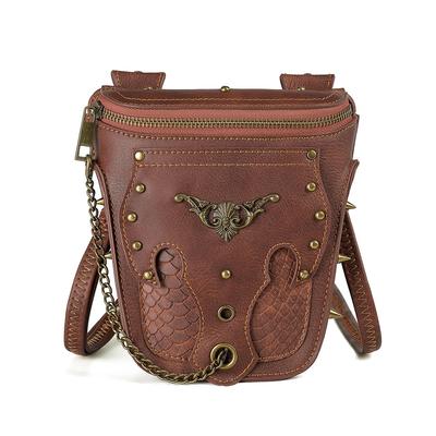 Retro Snake-patterned Single-shoulder Crossbody Bag for Women, Motorcycle Riveted Mobile Phone Chain Bag