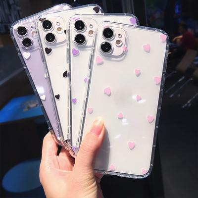 Custodie morbide e trasparenti per iPhone 15, 14 Pro Max, 13, 12, 11, X, XS, XR, con retro in silicone trasparente a forma di cuore.