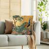 Funda de Cojín Decorativa 2D Plana - Pavo Real con Lámina de Oro Vintage Estilo Asiático Funda de Cojín Vida Silvestre del Jardín