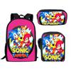 Sonic Backpack Set for Kids 3-Piece Anime Cartoon School Bag Boys Girls Lightweight Anti-Theft Bookbag with Pencil Case & Lunch Bag