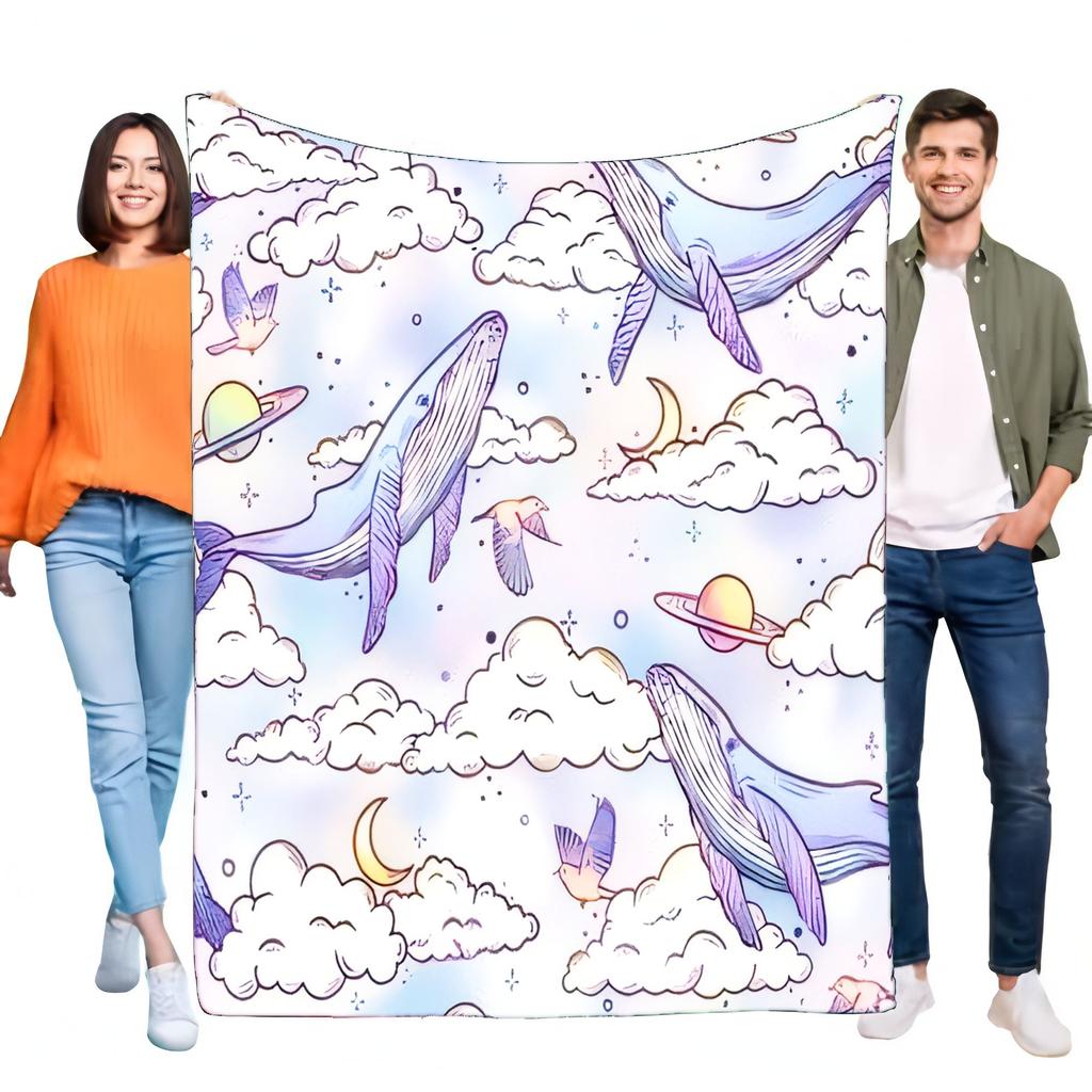 Fluffy Whale Cloud Blanket Soft Cozy Fleece Throw Dreamy Celestial Ocean Pattern for Bed Sofa Home Decor Unique Gift Kids Adults