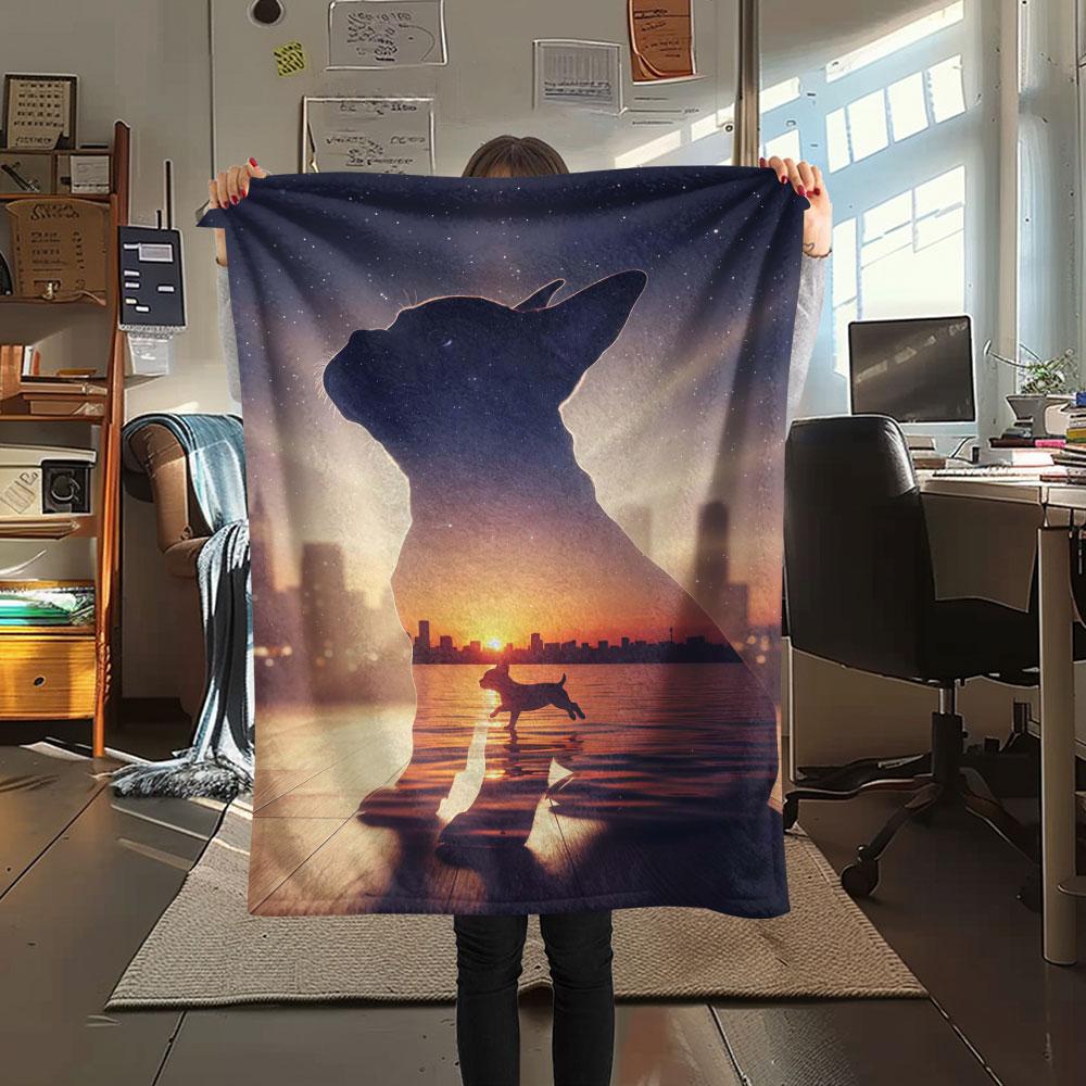 1Pc DoublevisionDogs Print Flannel Blanket, High quality Comfortable for All Seasons, Home Decor, Warmth and Comfort, Perfect for Christmas Gifts