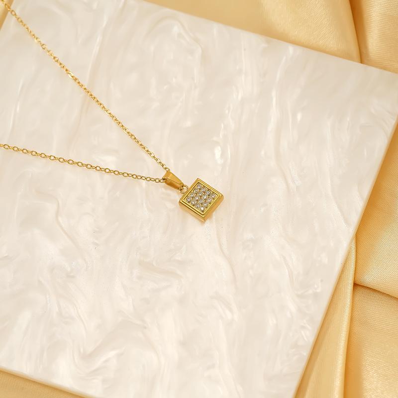 Simple High-End Geometric Necklace Female Zircon Titanium Steel Gold Pendant