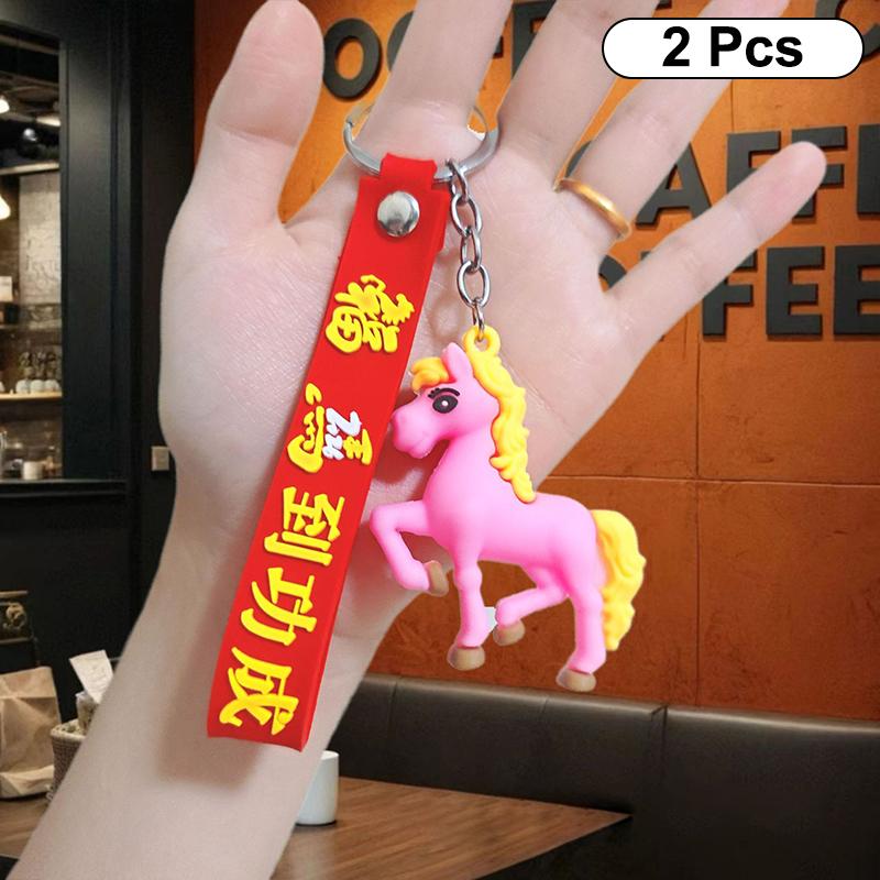 2/4Pcs Creative Cute Cartoon Horse Pendant Keychain Zodiac Horse Year Lucky Charms Fashion Backpack Decor Accessories Gifts