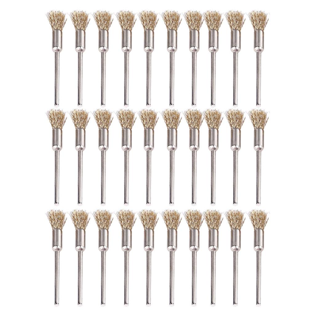 30pcs Extended Wire Brush Pen Shape Steel Copper Wire Cleaning End Brush Rust Paint Removal Bits Polishing Rotary Tools