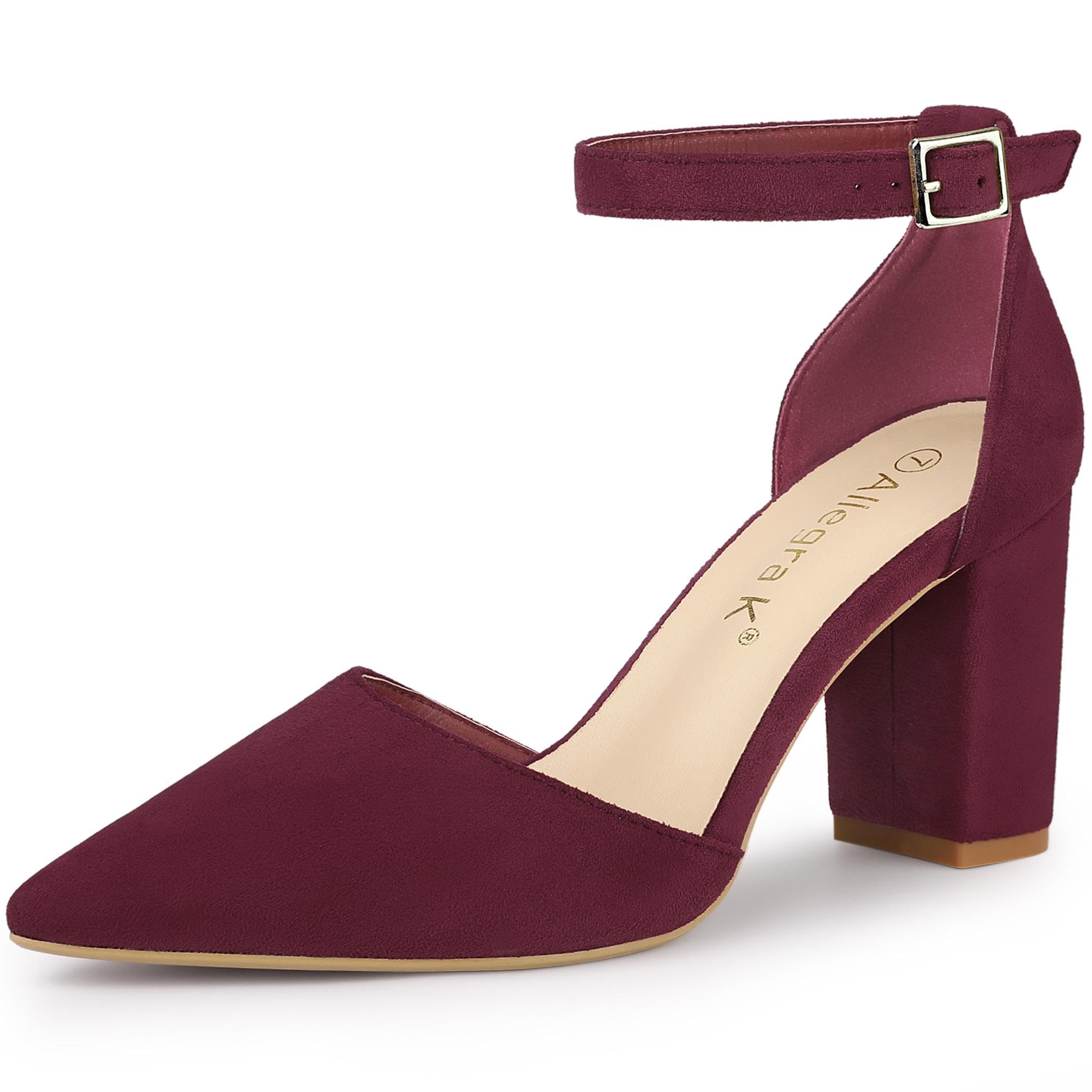

Allegra K Women s Burgundy Ankle Strap Pumps with Pointed Toe and Chunky Heel, Size 26.0cm