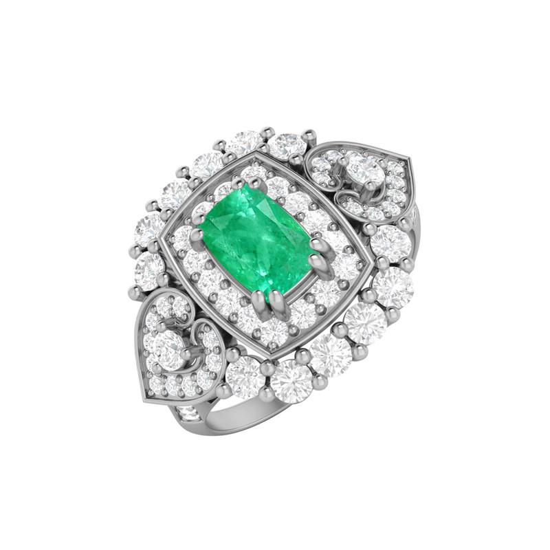 

6X4MM Cushion Emerald Gemstone 925 Sterling Silver Solitaire Halo Women Engagement Ring 12 білий