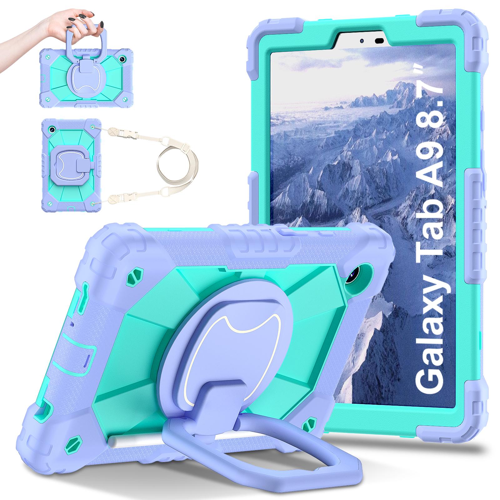 Étui Rotatif Robuste Pour Samsung Galaxy Tab A9 8.7  SM-X110 X115 X117 Coque blindée antidérapante avec poignée et bandoulière A9 SM-X110 X115 X117