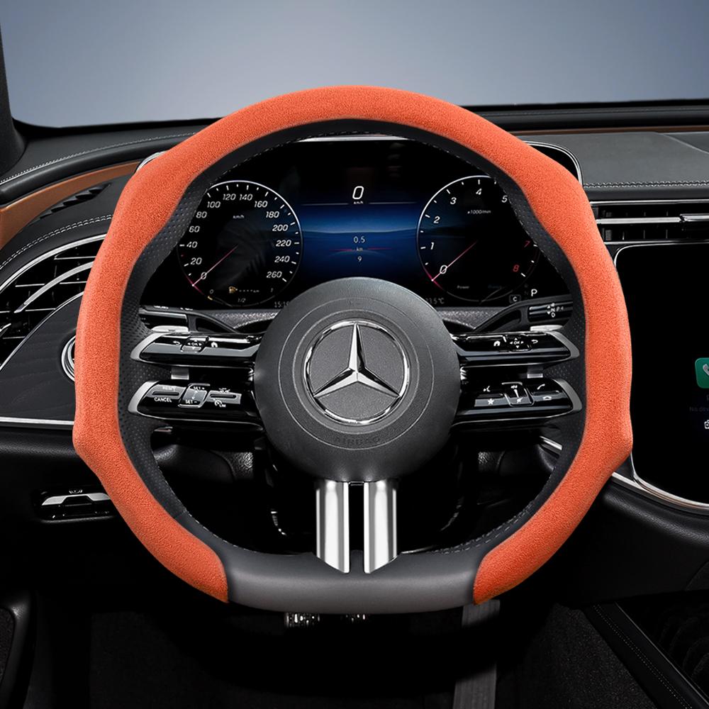 Suitable for Mercedes-Benz Premium Suede Snap-On Steering Wheel Covers, Non-Slip and Durable, Available In Round and D-Shaped Designs