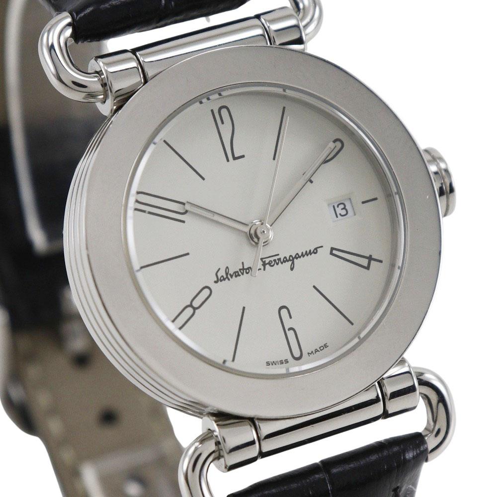 Salvatore Ferragamo Zegarki biała tarcza Stal nierdzewna/skóra Kwarcowy Wyświetlacz analogowy Kobiety Używany