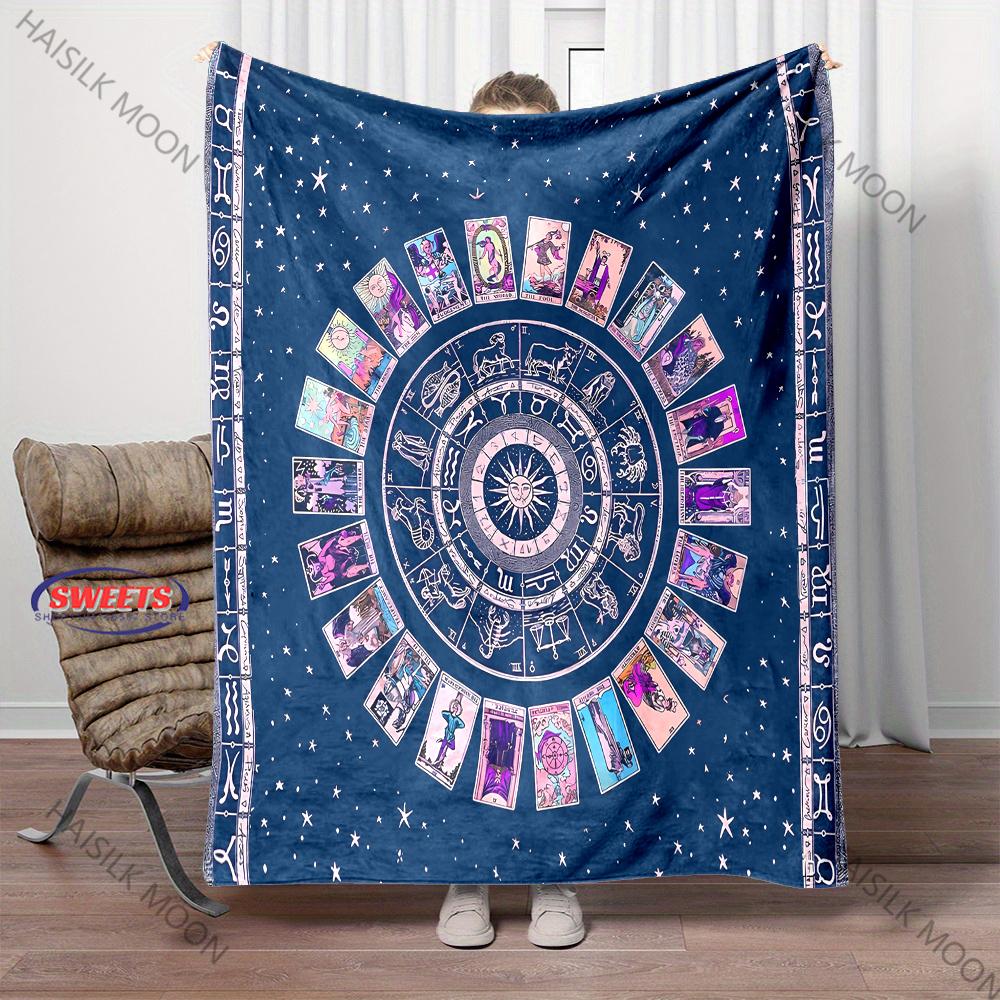 12 Zodiac Card Printed Blanket - Super Soft Bedding Divination Tarot Pattern Lightweight Home Four Season Throw & Shawl Blanket
