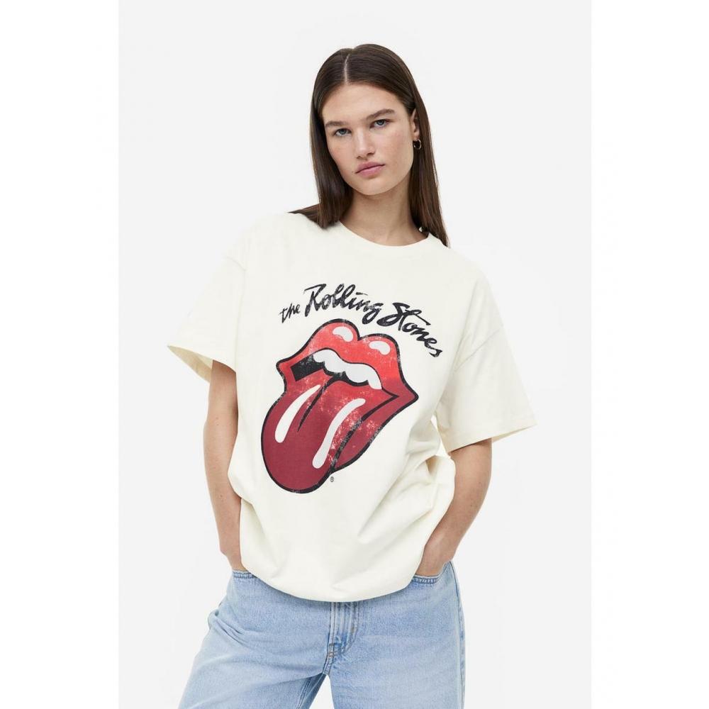 

Футболка оверсайз с принтом H&M кремового цвета Rolling Stones 0762558273