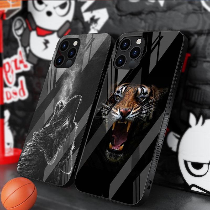 Wolf Dog Cat Bird Lion Tiger Animal Glass Case For Apple iPhone 14 13 Pro 11 12 7 8 Plus SE 2022 XR X XS Max 6 6S Phone Cover
