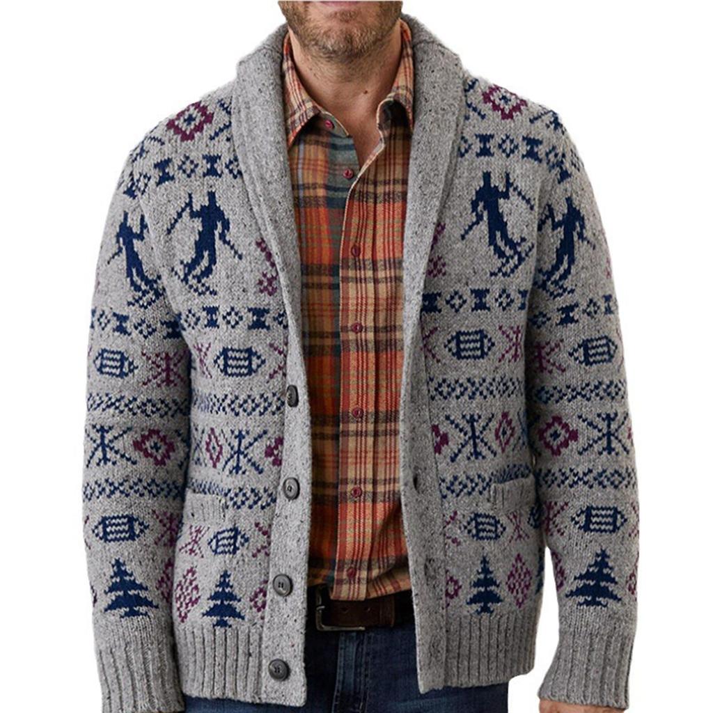 Pánský propínací kardigan s klopami, úzkého střihu, svrchní oděv, pletený svetr