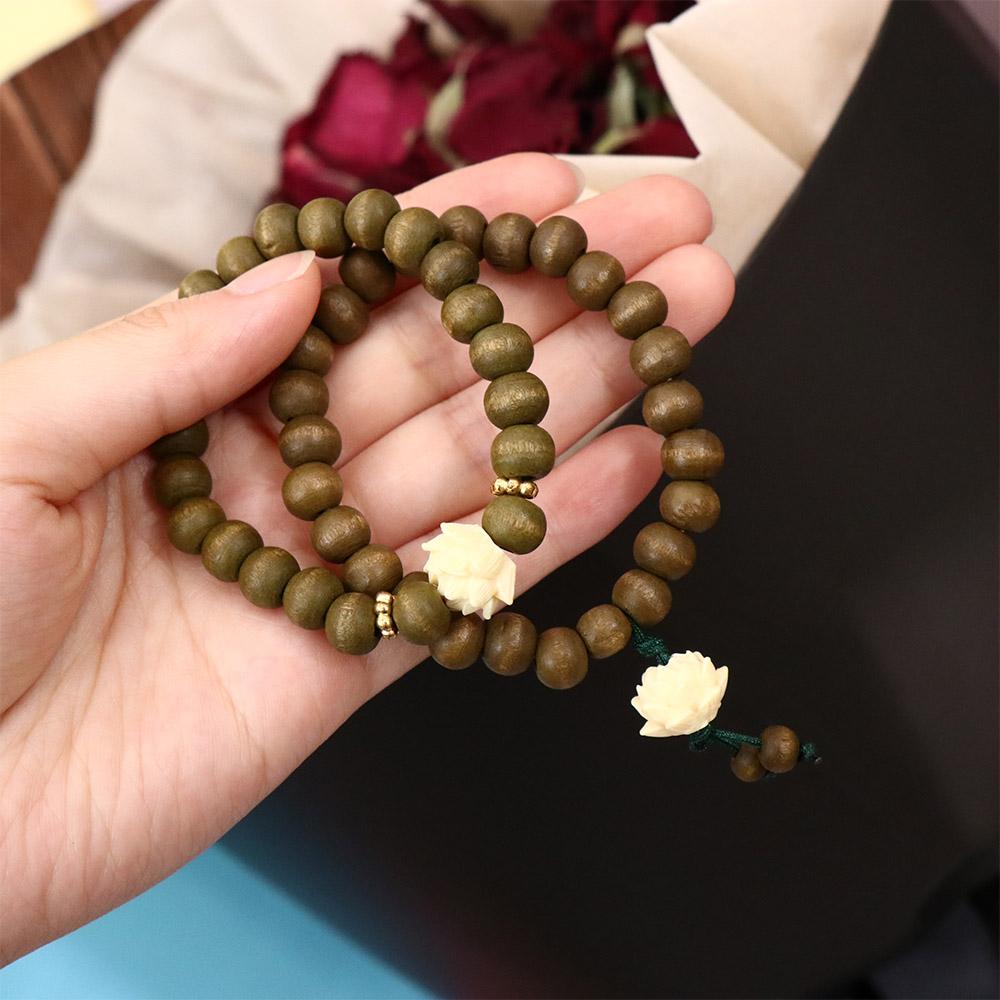 Elastic Wood Beaded Strand Bracelets Handwoven Green Natural Sandalwood Bracelet  Gift