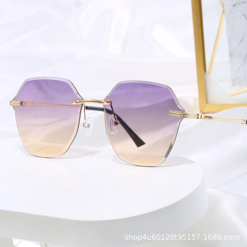 Ins Glasses Sunglasses Women'S Street Photography Frameless Trimmed Big Face Metal Sunglasses