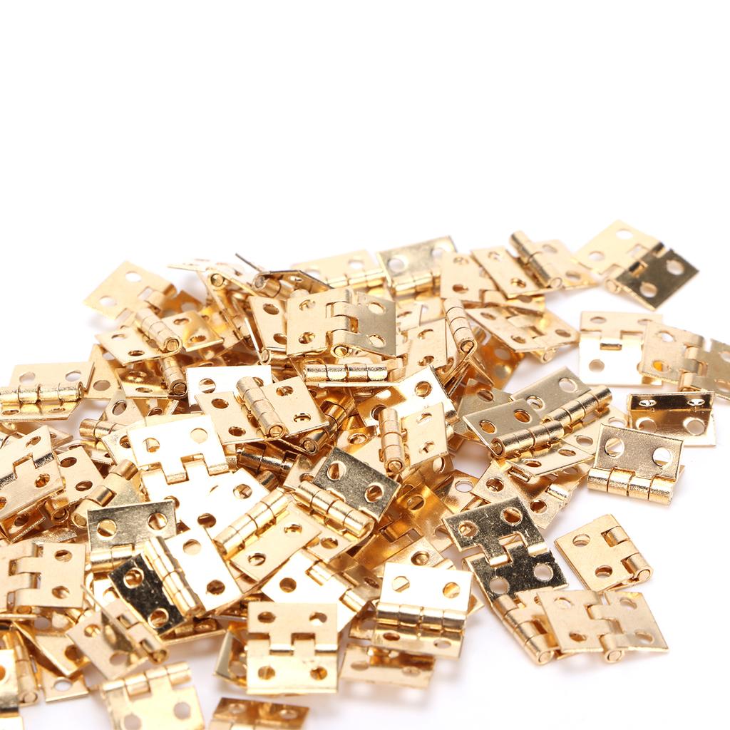 100 Stück Mini Scharnier Metall Retro Klein Metallzubehör mit Schraube für DIY Schmuckschatulle Gelb