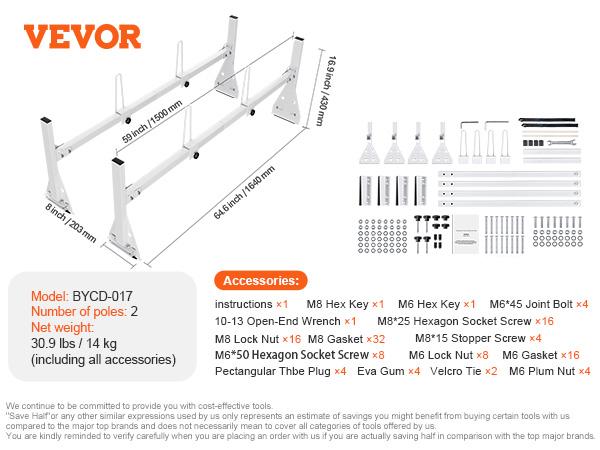 SucceBuy Trailer Ladder Rack Adjustable Roof Rack 2/3 Crossbars Van Roof Ladder Rack Fit for Chevrolet 1500/Ford E150/GMC Savana