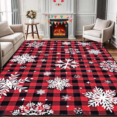 Christmas Snowaflake Area Rug Red Black Buffalo Plaid Washable Non Slip Anti Skid Carpet Bedroom Living Room Home Decor