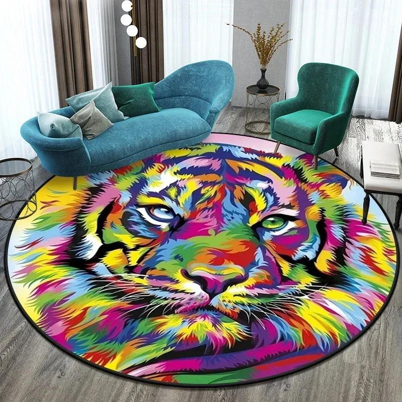 Cute Tiger Round Area Rug – Soft Non-Slip Kids Floor Mat – Playful Animal Carpet for Living Room, Bedroom or Playroom Decor