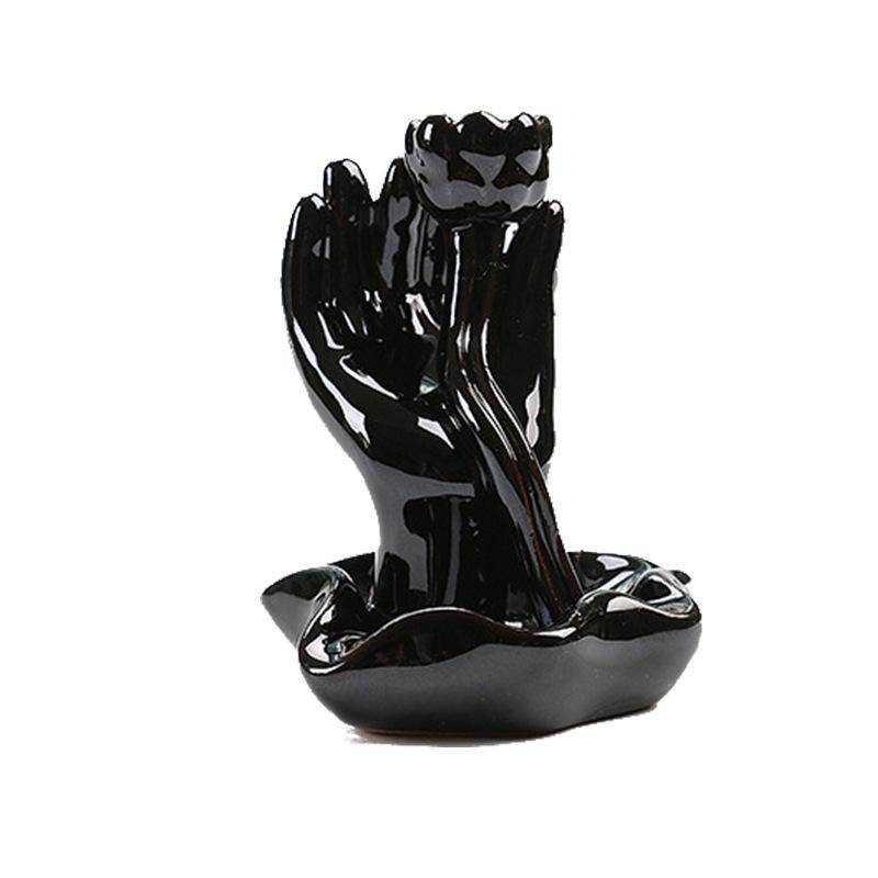 Keramik Rückfluss-Räucherkegelhalter Wasserfall, Lotus Buddha Hand Design, Nebelrauch-Effekt für Zen-Meditation, Heim-Glücksbringer-Dekoration