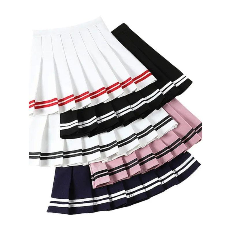 Striped High Waisted Pleated Skirt Stripe College Style High Waist Elastic Pleated Skirt