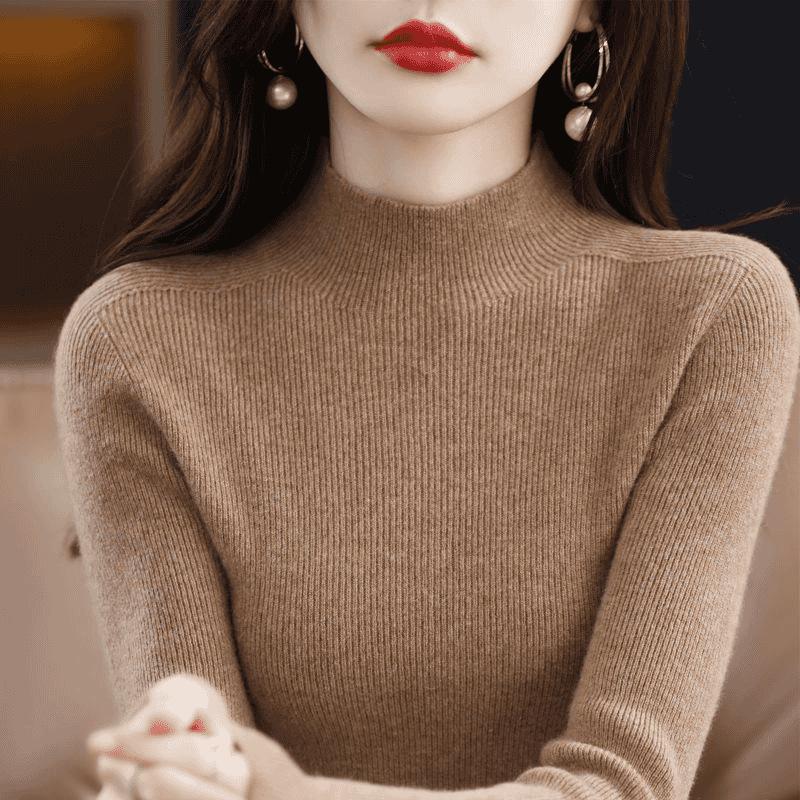 Autumn and Winter Women's Pullover Sweater Long-Sleeve Female Half High Collar Long Sleeve Sweater