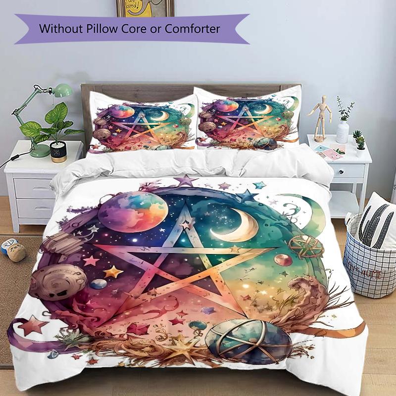 3pcs Galactic Pentagram Printed Quilt Set - Soft and Comfortable Quilt Cover for Bedroom, Guest Room and Dormitory Decorative Bedding Set