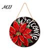 Waterproof Holiday Porch Sign Christmas Hanging Sign, Round Wooden Welcome Cute Dog Gingerbread Front Door Man for Wall Decor