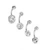 4Pcs/Set Women Rhinestone Round Ball Barbell Belly Button Ring Navel Piercing