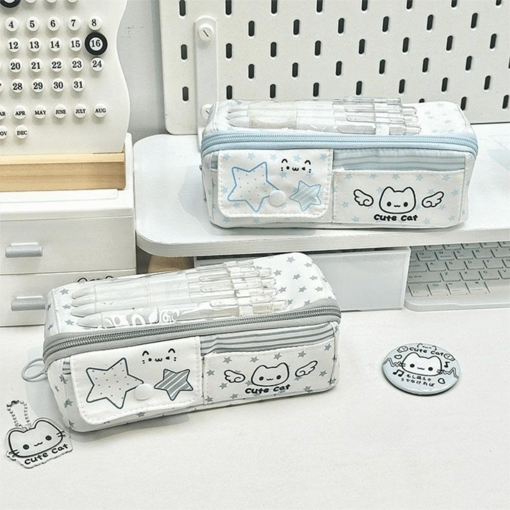 Multi Compartment Pen Bag Cute Cat Pencil Pouch Durable Stationery Bag Gift Only Pen Bag