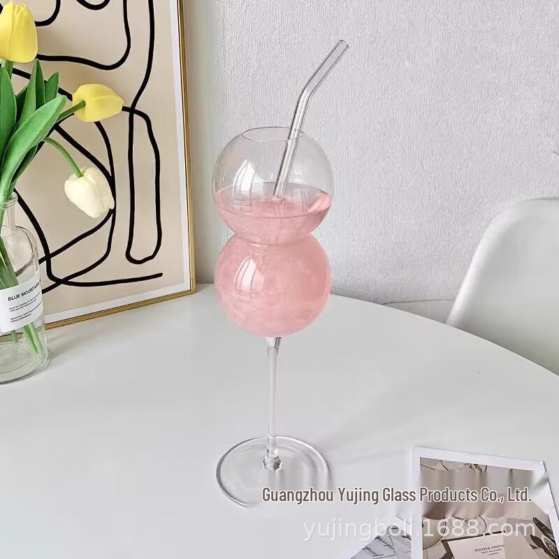 

Yu Jingins Round Bubble Glass Cup - Niche Crystal Design, Tall Stem Cocktail & Champagne Glass 450ml Short 1*48