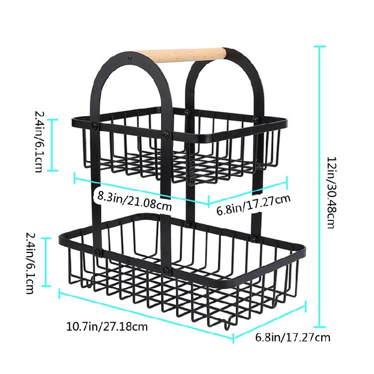 Folding 2 Tiers Countertop Removable Iron Fruit Vegatable Basket Double-layer Bread Snacks Storage Rack