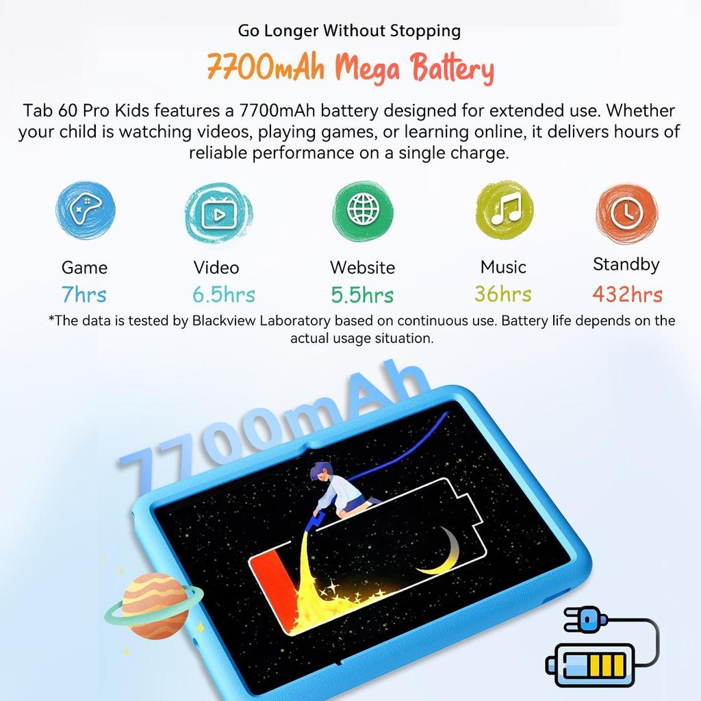Blackview Tab 60 Pro Kids – Tablet Android 15 Per Bambini – 12GB RAM, 128GB, 10,1" HD+, 4G, Batteria 7700mAh, Blu