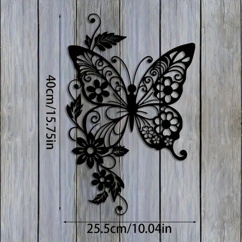 Vintage Butterfly Metal Wall Art Black Gold Floral Home Garden Decor