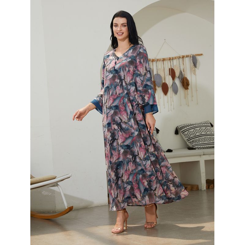New Middle East Robe Women clothes Fashion Casual Loose Print Dress Printed Loose Dress